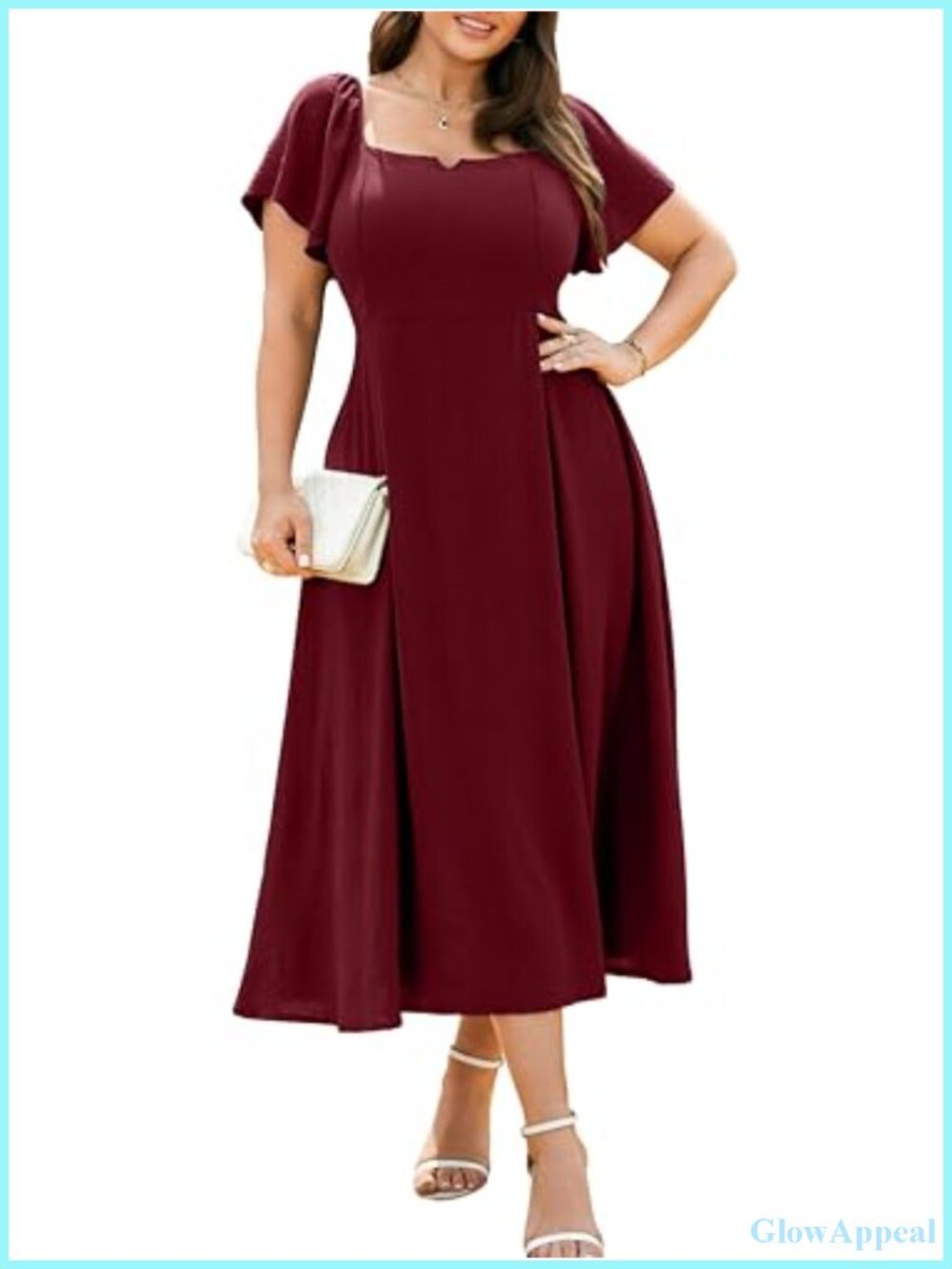 Plus Size Elegant Square V-Neck Maxi Dress with Pockets & Smocked Back